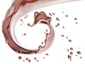 Spiral twisted chocolate wave or flow splash, pouring hot melted milk chocolate sauce or syrup, cocoa drink or cream, dessert Royalty Free Stock Photo