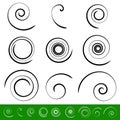 Spiral, vortex element set. 9 different circular shapes. Spiral
