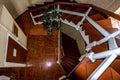 Spiral wooden staircase inside the stone lighthouse tower Royalty Free Stock Photo