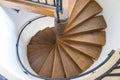 Spiral wooden stairs in the historical Fagaras Fortress on a sunny day. Transylvania. Romania Royalty Free Stock Photo