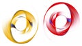 Spiral, yellow and red, with inserts, with a round frame in the center, striped vanes on a white background. Set. Icon, logo