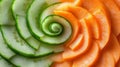 Spiraled Cucumber and Carrot Slices Arranged in a Circular Pattern