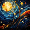 Spiraling galaxy in abstract mosaic art. AI generation