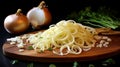 Spiraling Onion Slices: A Graceful And Luminous Pasta Preparation