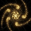 Spiraling patterns of golden particles against a black background create a dynamic and luminous Royalty Free Stock Photo