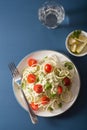 Spiralized courgette salad with avocado dressing, healthy vegan