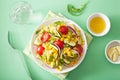 Spiralized courgette salad with sweetcorn tomato avocado, health