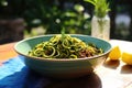 spiralized zucchini noodles in a bowl as a gluten-free pasta alternative