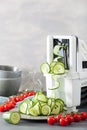 Spiralizing cucumber vegetable with spiralizer