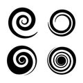 Spirals. Circle black twirl different forms, twisted swirl silhouette. Abstract wave curve shape pictogram, creative