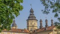 Spire of the castle tower of Nesvizh Castle, Belarus. Medieval castle and palace. Heritage concepts. Royalty Free Stock Photo