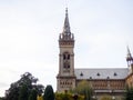 The spire of the old cathedral against the sky. Cathedral in Batumi. architecture of the south