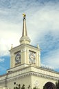 Spire of the railway station. The city of Volgograd.