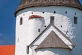 Spire of the round church of St. Ols Kirke on Bornholm Royalty Free Stock Photo