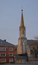 Spire of Saint Joseph church in Eupen in soft evening ligh