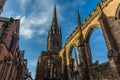 The spires and arches of the ruins of St Michaels Cathedral in Coventry, UK Royalty Free Stock Photo