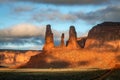 Spires called Three Sisters in Monument Valley Royalty Free Stock Photo