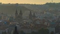 Spires of the old town and tyn church at sunrise timelapse. czech republic, prague