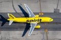 Spirit Airbus A320 airplane at Los Angeles airport in the United States aerial view