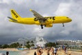 Airplane flying over Maho Beach, Sint Maarten, Dutch Caribbean