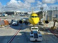 Spirit Airlines passenger aircraft at Los Angeles International Airport gate