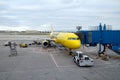 Spirit Airlines yellow airplane at Detroit Metropolitan Airport, Michigan, United States