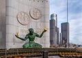 The Spirit of Detroit is a city monument with a large bronze statue created by Marshall Fredericks in Detroit, Michigan Royalty Free Stock Photo