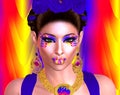 The Spirit of Frieda Kahlo, colorful beauty and fashion digital art.