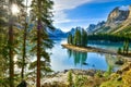 Spirit Island in Maligne Lake, Alberta, Canada Royalty Free Stock Photo