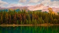 Spirit Island in Maligne Lake, Jasper National Park, Alberta, Canada. Canadian Rockies Royalty Free Stock Photo