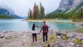 Spirit Island in Maligne Lake, Jasper National Park, Alberta, Canada. Canadian Rockies Royalty Free Stock Photo