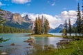 Spirit island in Maligne lake, Jasper National Park, Alberta, Rocky Mountains Canada Royalty Free Stock Photo