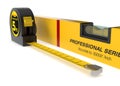 Spirit level and tape measure