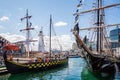 Tall Ship and Viking Longboat in Darling Harbour, Sydney, Royalty Free Stock Photo