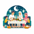 spirit of ramadan show people meal suhoor at night illustration
