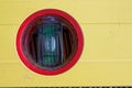 Spirit Yellow level tool close-up in red circle, for industrial background or texture Royalty Free Stock Photo