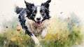 Spirited Border Collie Running Through Grass - Hyper-detailed Painting