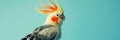 A spirited Cockatiel crest feathers raised profiled on a light skyblue background Royalty Free Stock Photo