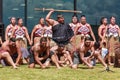 Spirited dance by Maori kapa haka group, New Zealand