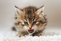 A spirited tabby kitten with striking tufts of fur