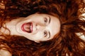 Spirited woman\'s wide mouth, red lipstick radiates Royalty Free Stock Photo