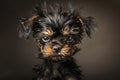 A spirited Yorkshire Terrier pup sports an untamed tuft of hair