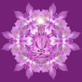 Spiritual background with buddha statue and flower isolated in color background Royalty Free Stock Photo