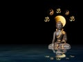 Spiritual background for meditation with buddha statue and yin yang symbol isolated in black background Royalty Free Stock Photo