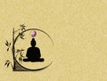 Spiritual background for meditation with buddha statue and yin yang symbol isolated in color background Royalty Free Stock Photo