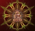 Spiritual background for meditation with buddha statue, yin yang symbol and mandala isolated in color background Royalty Free Stock Photo