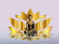 Spiritual background for meditation with buddha statue, yin yang symbol and mandala isolated in color background Royalty Free Stock Photo