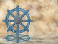 Spiritual background for meditation with dharma wheel, life flower and yin yang symbol isolated in color background Royalty Free Stock Photo