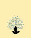 Spiritual background for meditation with human silhouette and life tree isolated in color background