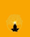 Spiritual background for meditation with human silhouette and life tree isolated in color background
